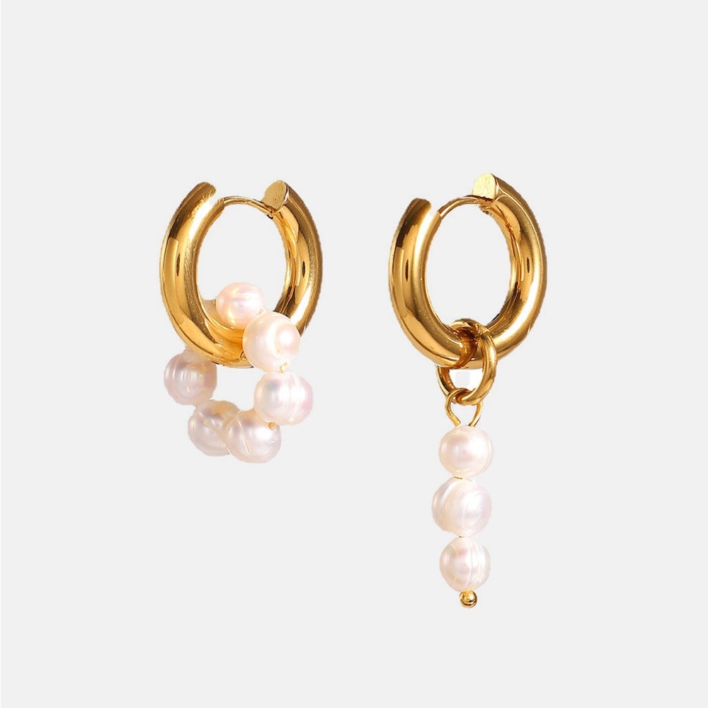 18K Gold Plated Elegant Gold Pearl Hoop Earrings